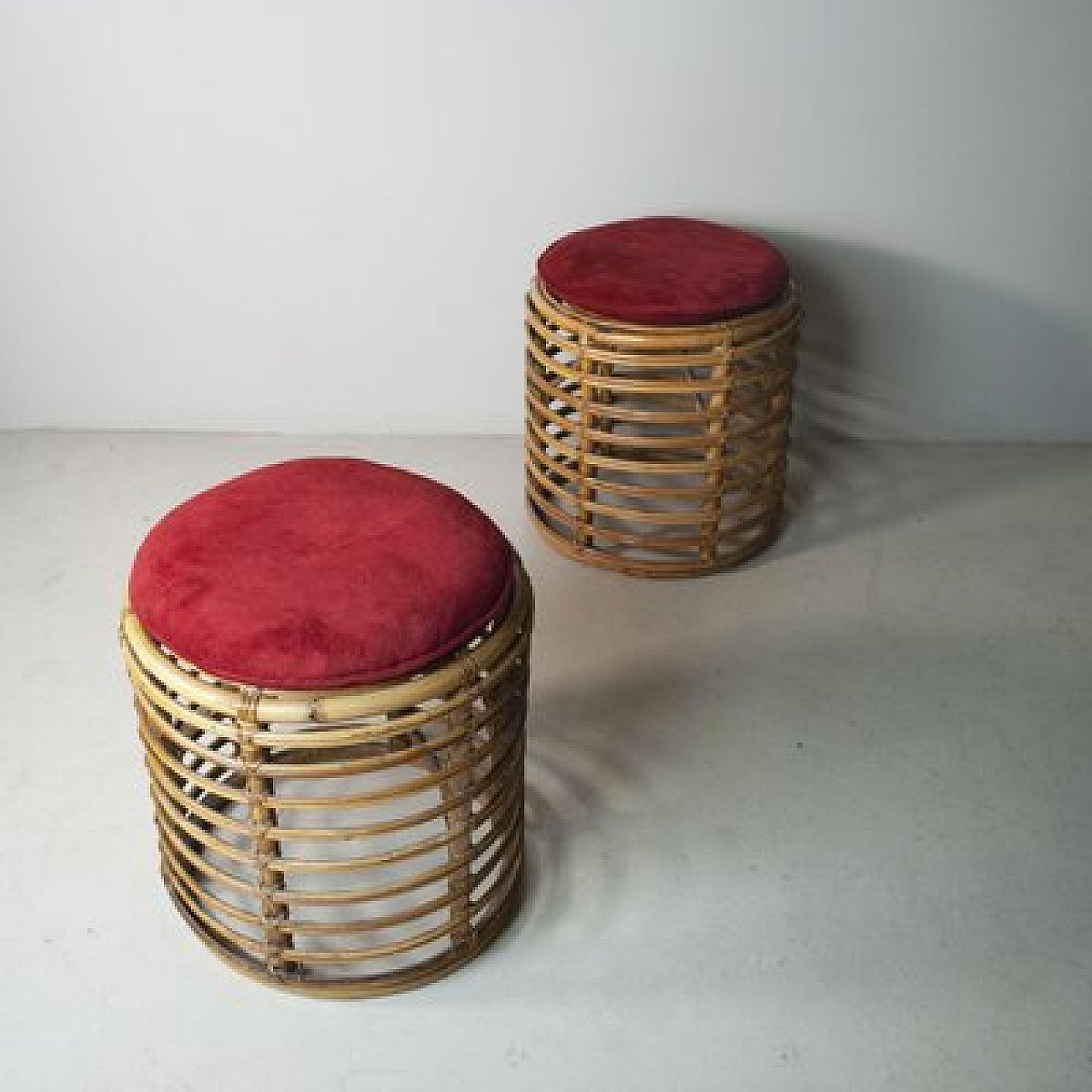 Pair of bamboo poufs attributed to Tito Agnoli, 1960s 4