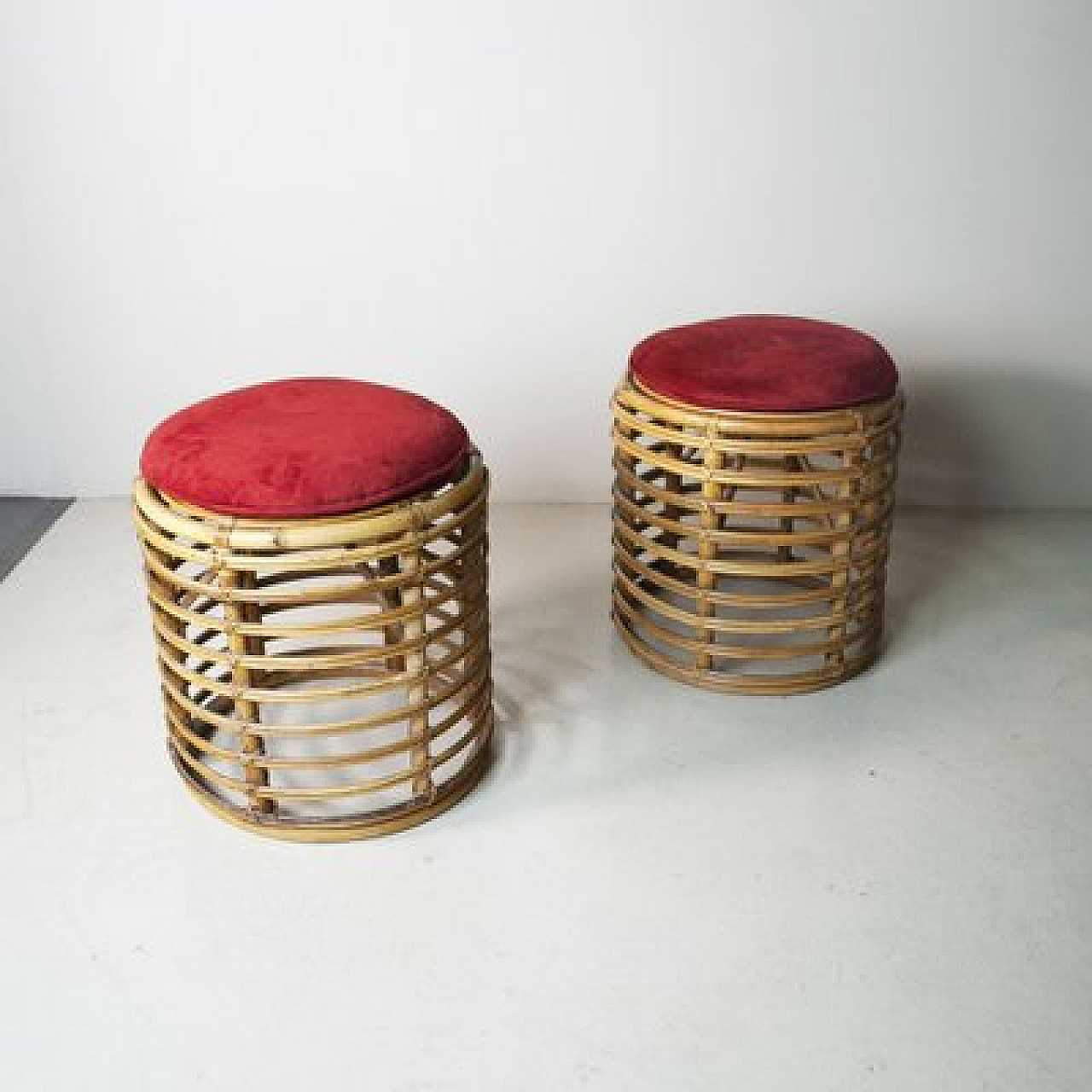 Pair of bamboo poufs attributed to Tito Agnoli, 1960s 6