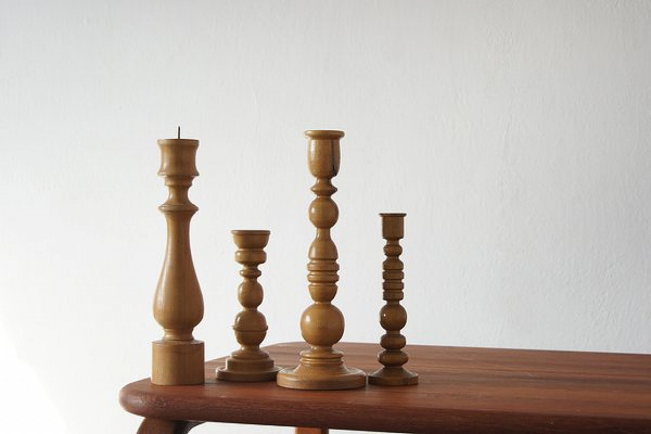 4 Scandinavian wood candle holders, 1960s 1