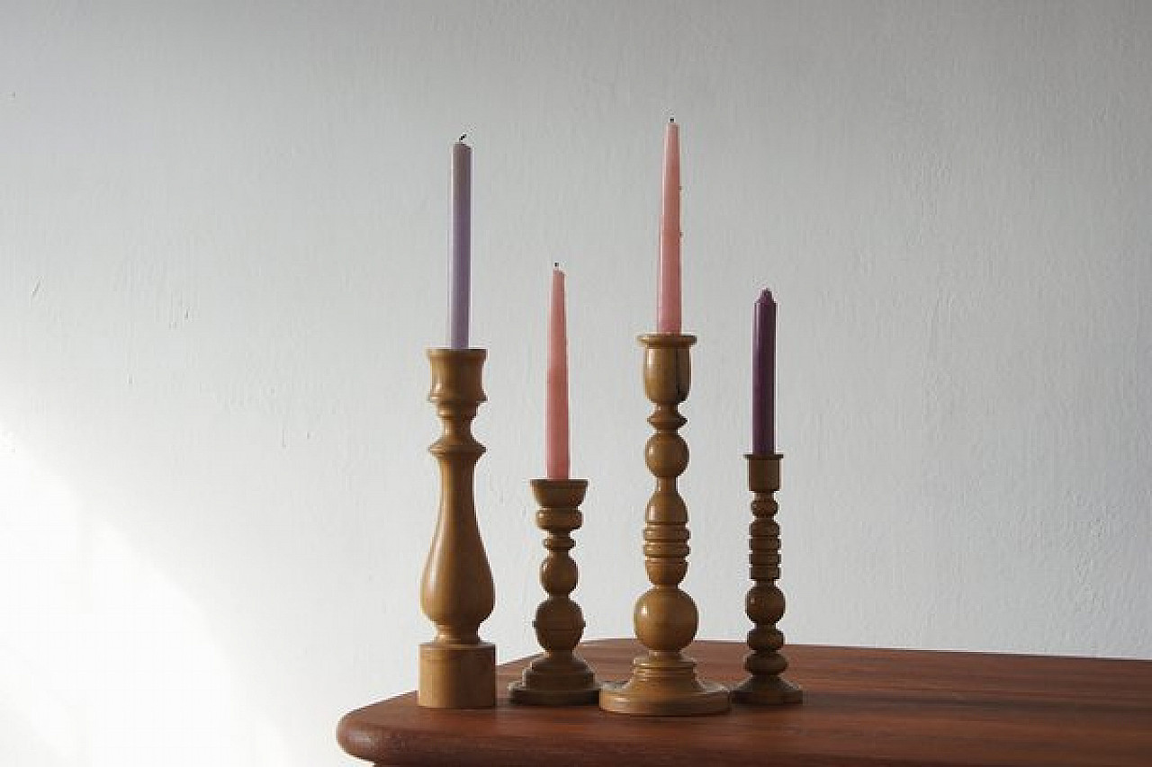 4 Scandinavian wood candle holders, 1960s 4