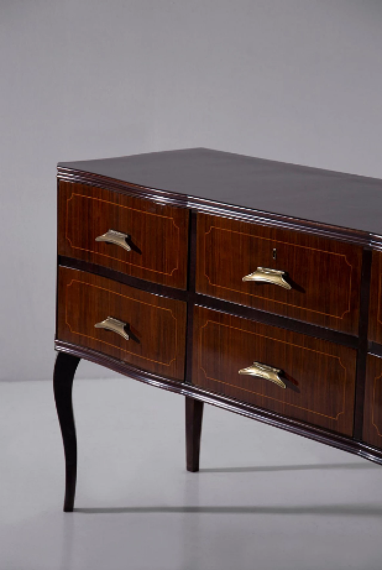 Walnut chest of drawers with brass handles, 1950s 3
