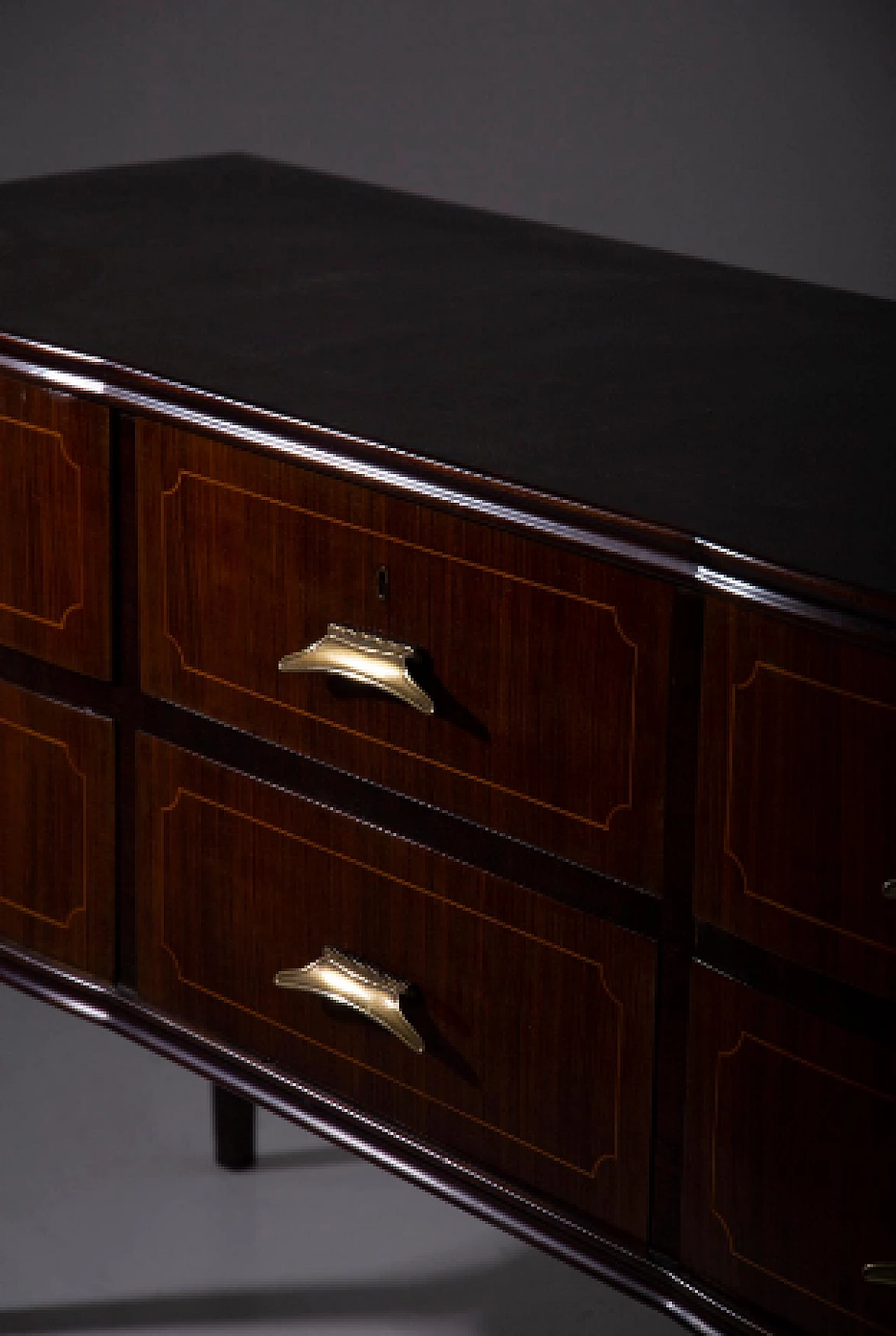 Walnut chest of drawers with brass handles, 1950s 11