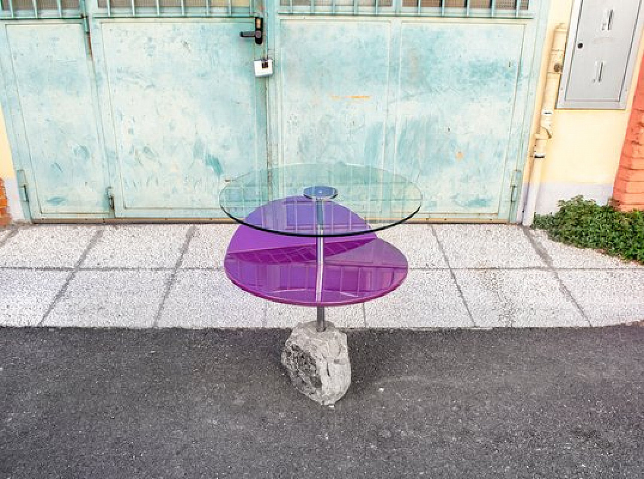 Stone, purple lacquered wood, steel and glass side table by Saporiti, 1980s 2