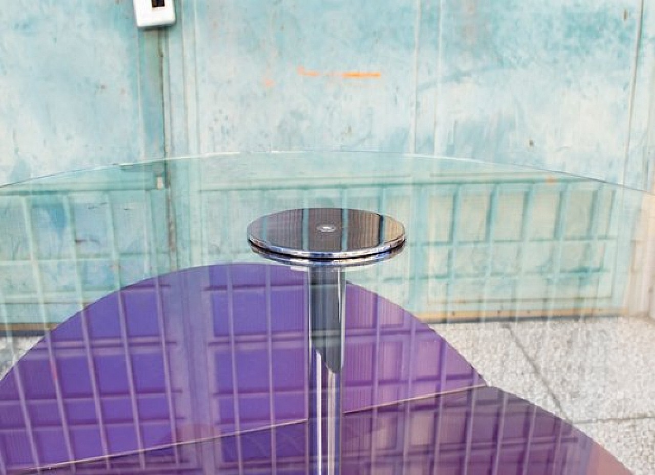 Stone, purple lacquered wood, steel and glass side table by Saporiti, 1980s 4