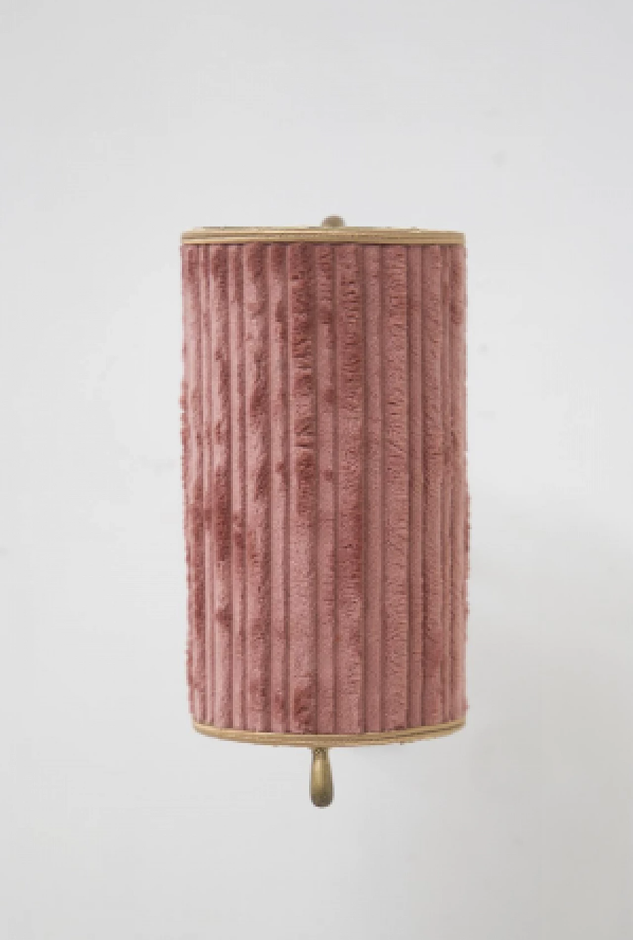Pair of brass and pink velvet wall lights, 1950s 11