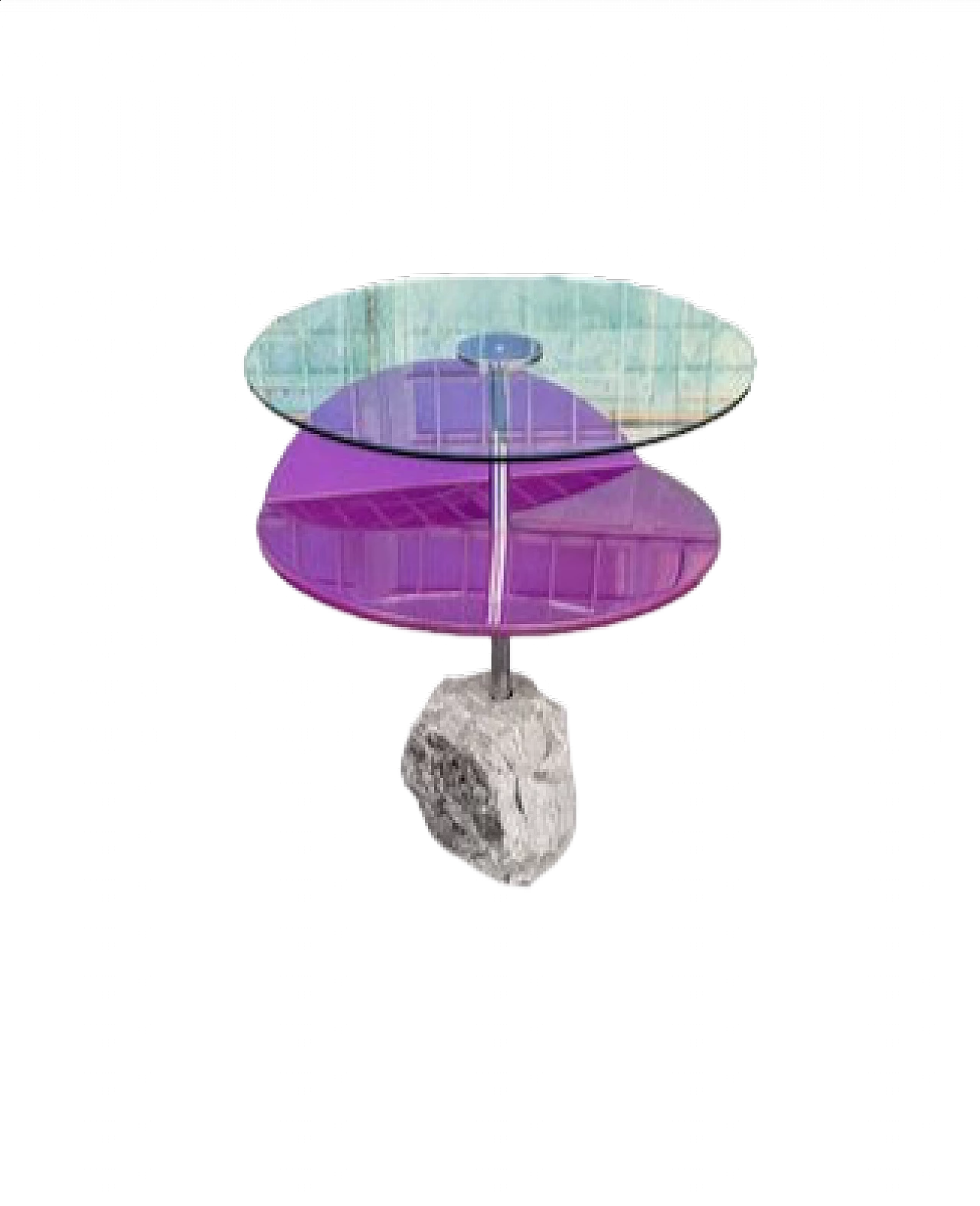 Tavolino in pietra, legno laccato viola, acciaio e vetro di Saporiti, anni '80 5