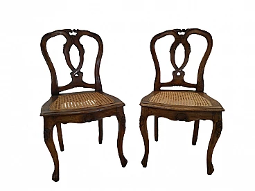 Pair of Barocchetto style walnut and Vienna straw chairs, early 20th century