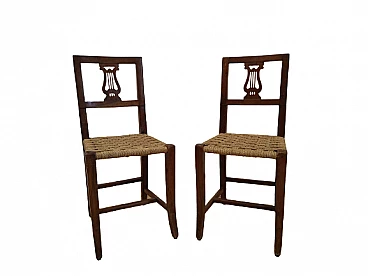 Pair of Empire solid walnut and straw chairs, early 19th century