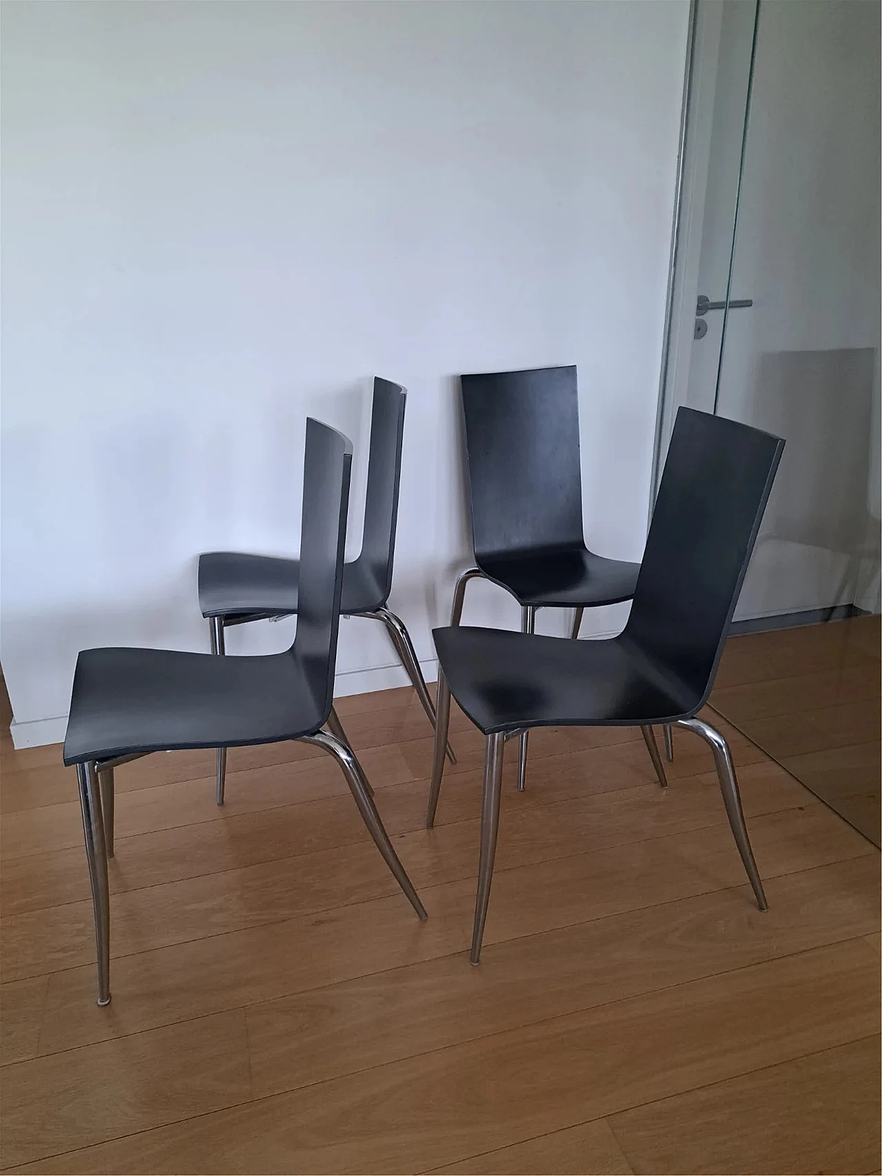 4 Aleph Olly Tango chairs in black birchwood by Philippe Starck, 1990s 1