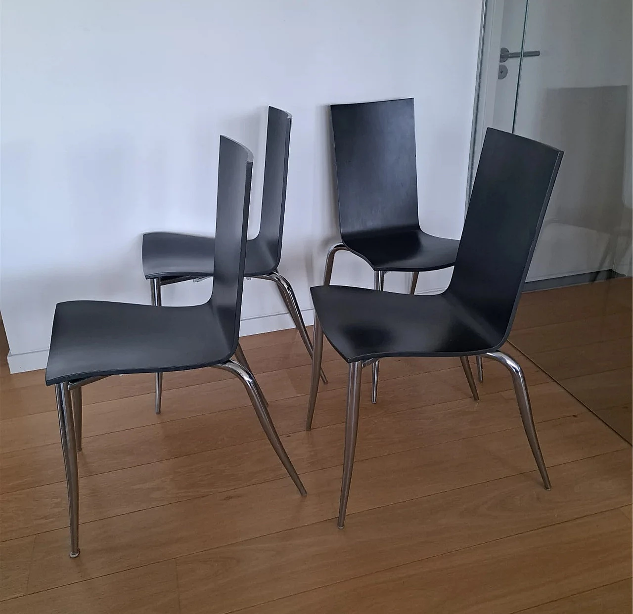 4 Aleph Olly Tango chairs in black birchwood by Philippe Starck, 1990s 2