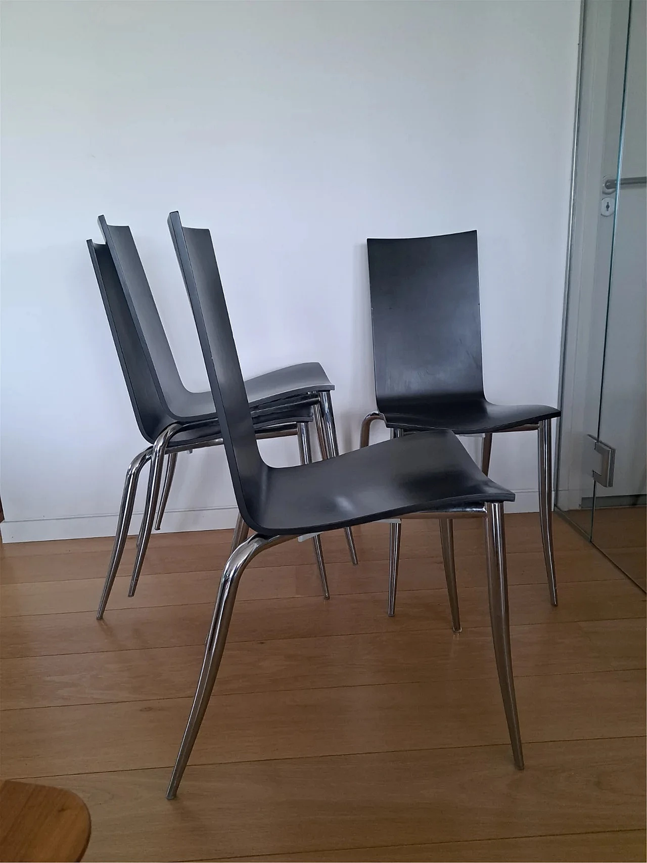 4 Aleph Olly Tango chairs in black birchwood by Philippe Starck, 1990s 3