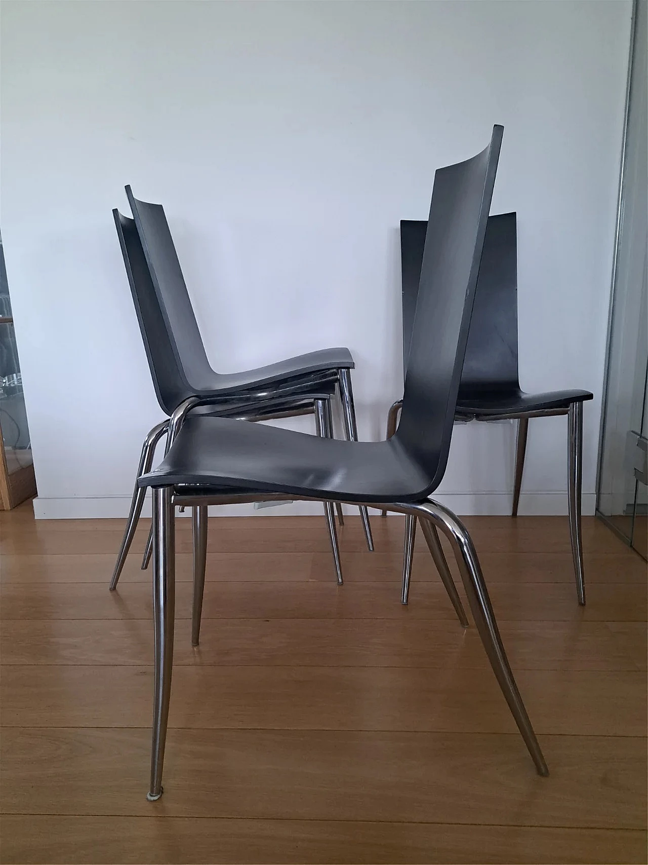 4 Aleph Olly Tango chairs in black birchwood by Philippe Starck, 1990s 4