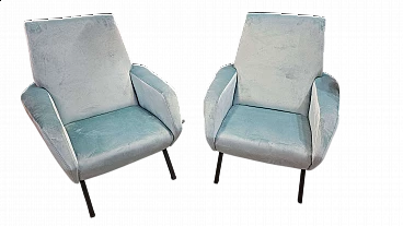 Pair of armchairs covered in light blue velvet by Zanuso Marco, 1950s