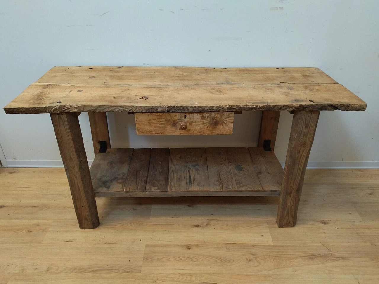 Larch and spruce work table with drawer, early 20th century 1