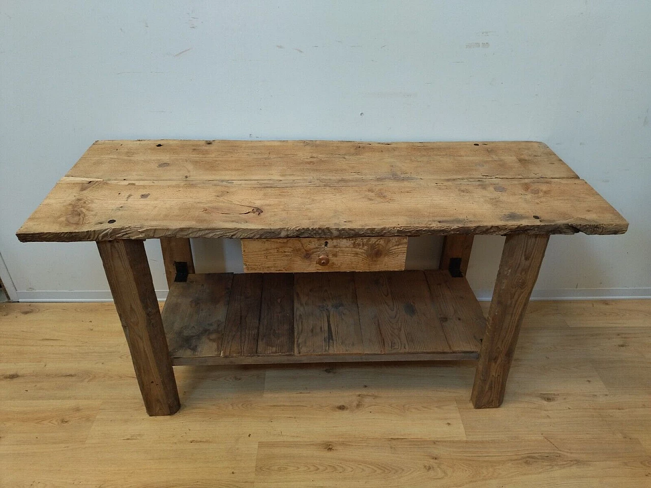 Larch and spruce work table with drawer, early 20th century 4