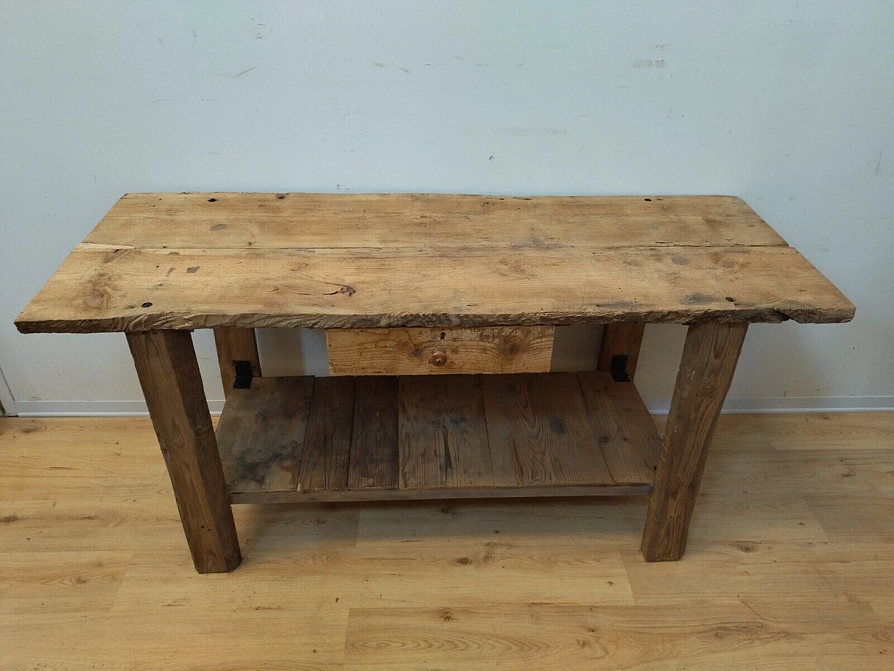 Larch and spruce work table with drawer, early 20th century 5
