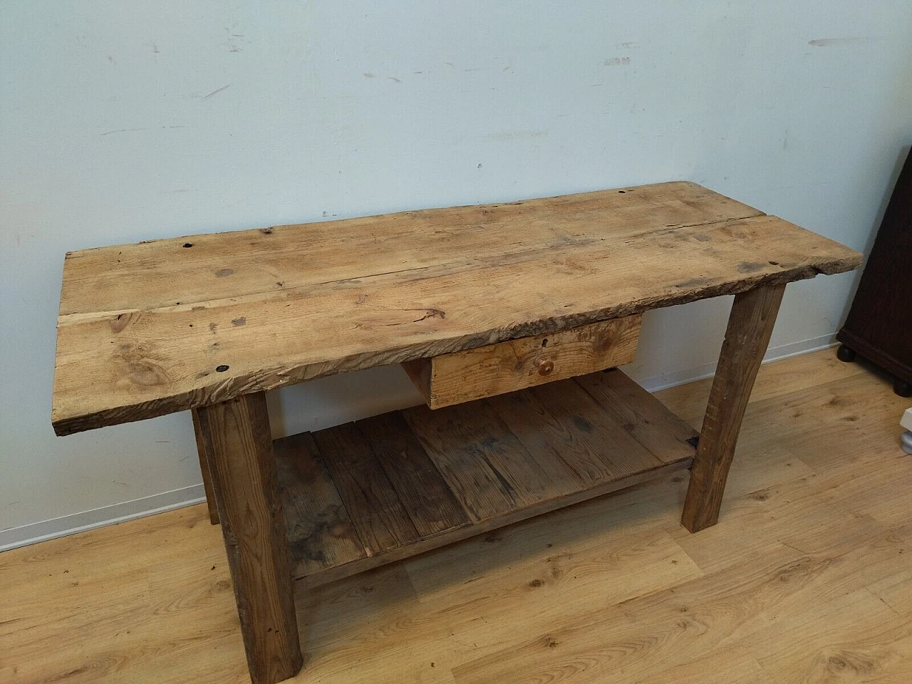Larch and spruce work table with drawer, early 20th century 6