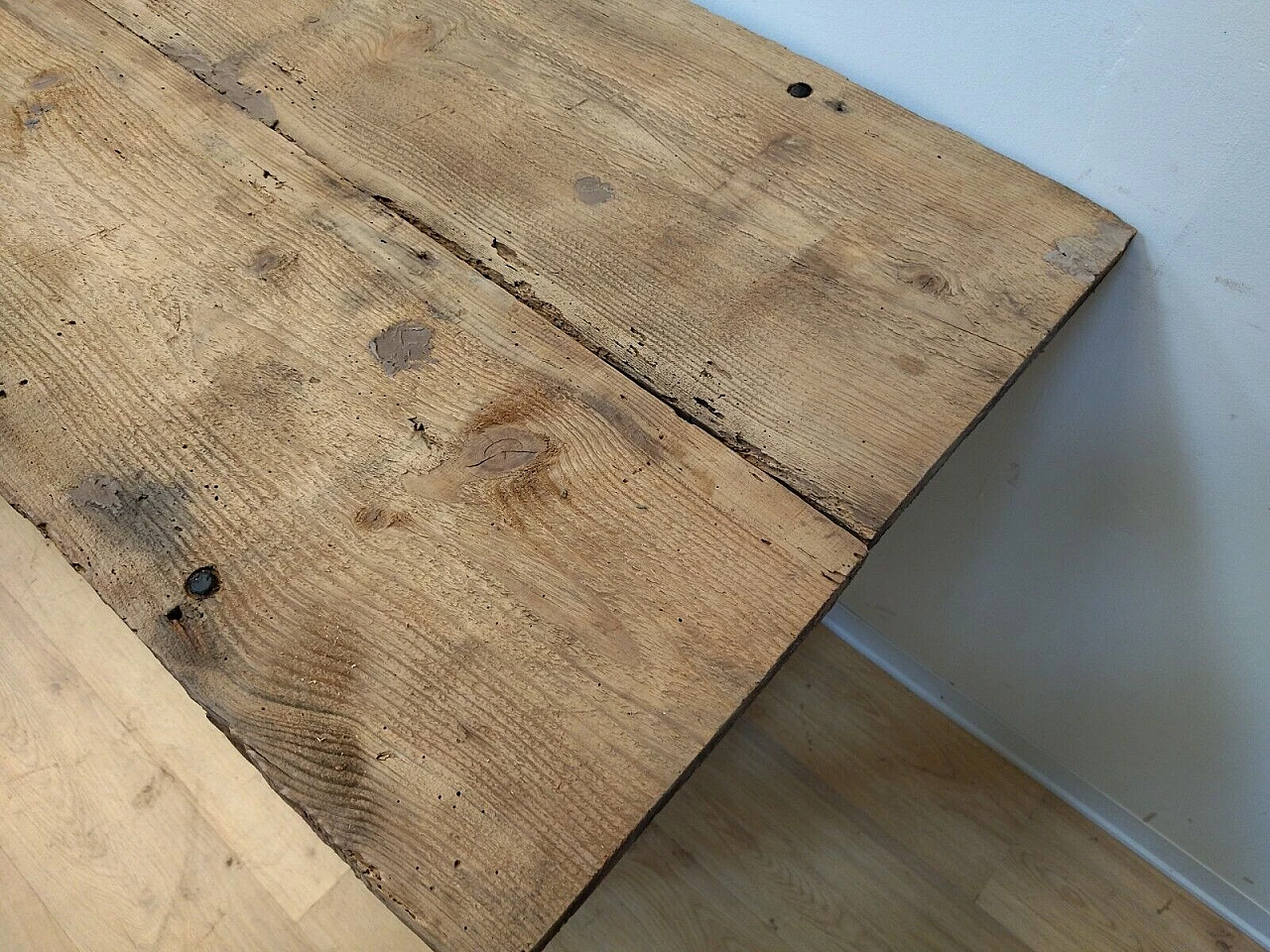 Tavolo da lavoro in larice e abete con cassetto, inizio '900 9