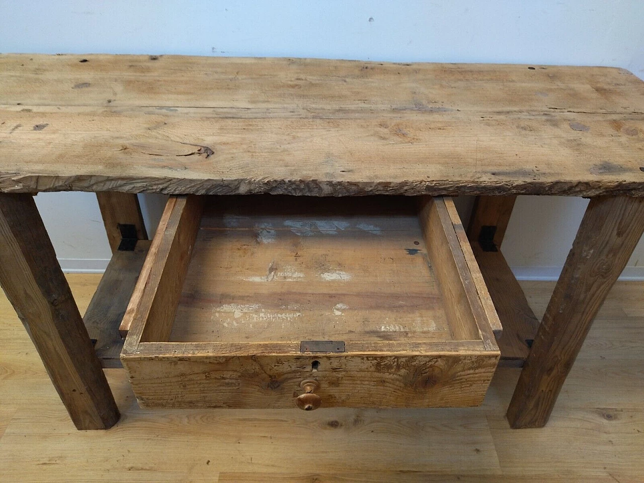 Larch and spruce work table with drawer, early 20th century 11