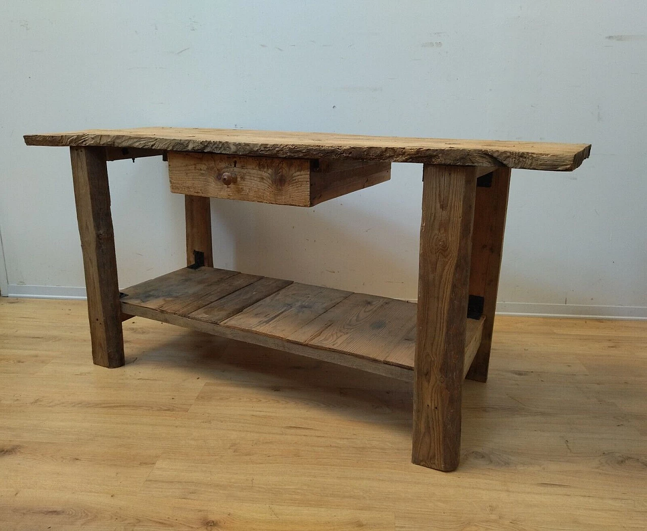 Larch and spruce work table with drawer, early 20th century 12