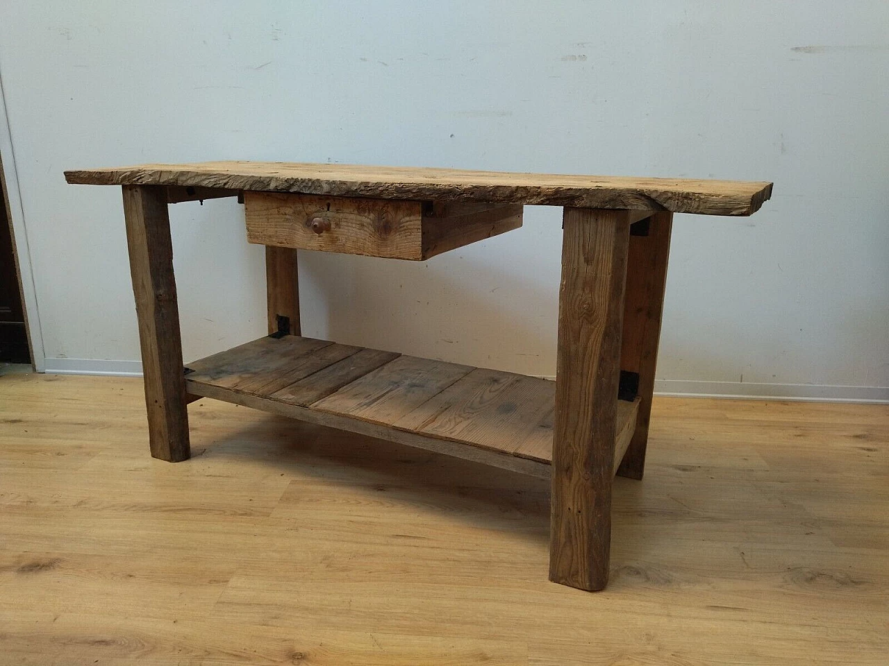 Larch and spruce work table with drawer, early 20th century 13