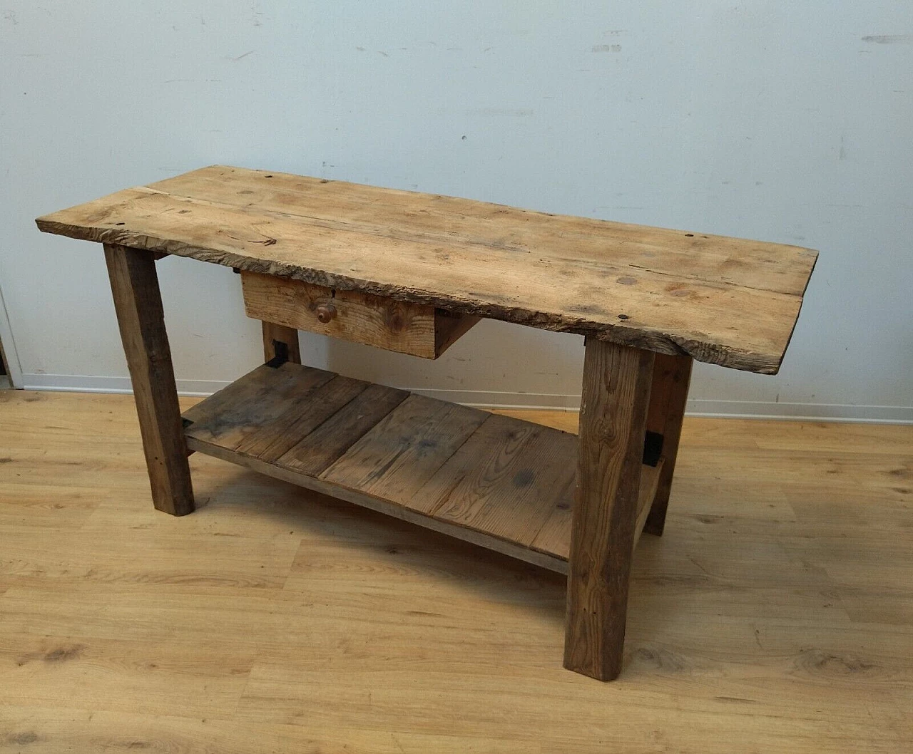 Larch and spruce work table with drawer, early 20th century 14