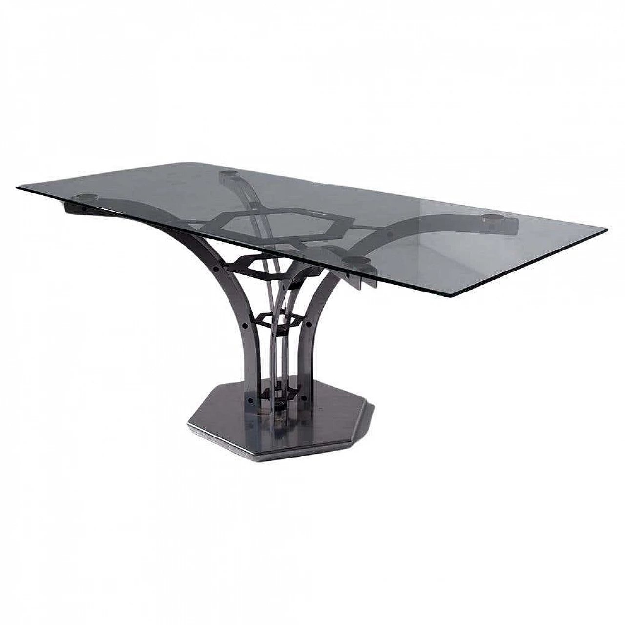 Steel and metal table with glass top, 1970s 1