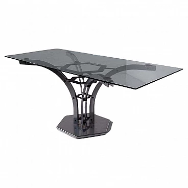 Steel and metal table with glass top, 1970s