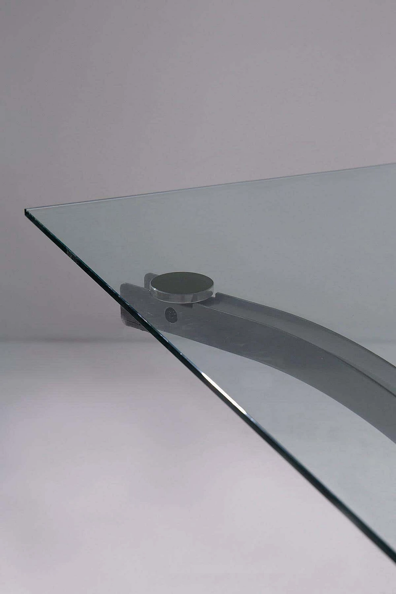 Steel and metal table with glass top, 1970s 5