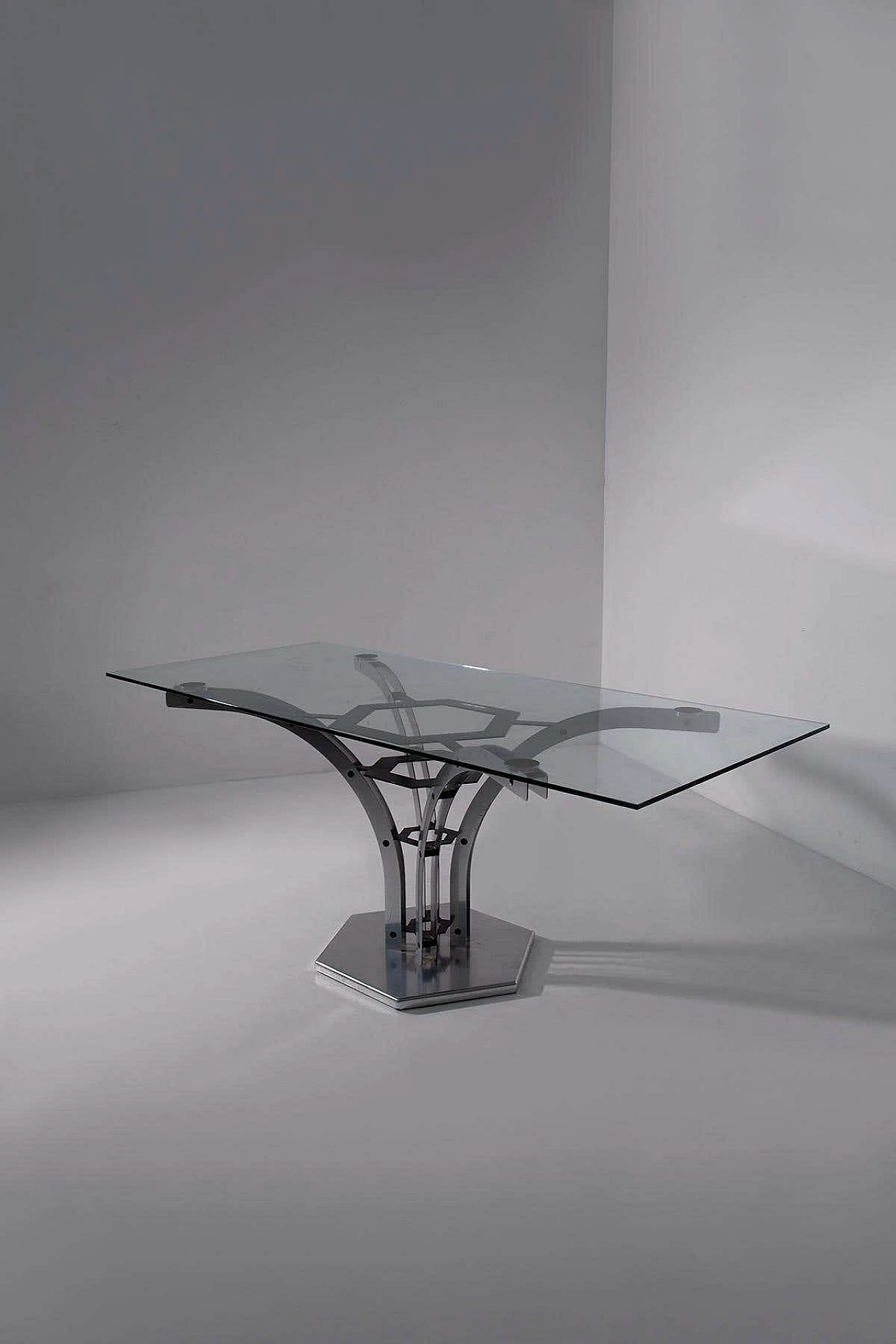 Steel and metal table with glass top, 1970s 12