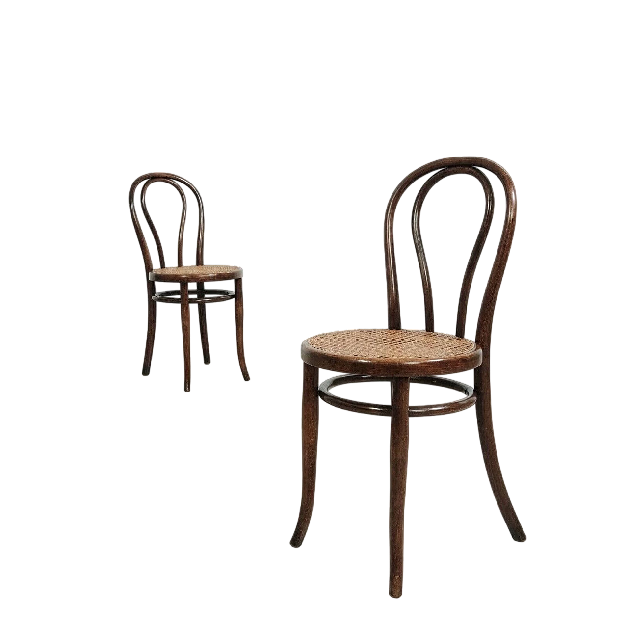 Coppia di sedie 18 in faggio curvato e paglia di Vienna di Thonet, fine '800 16