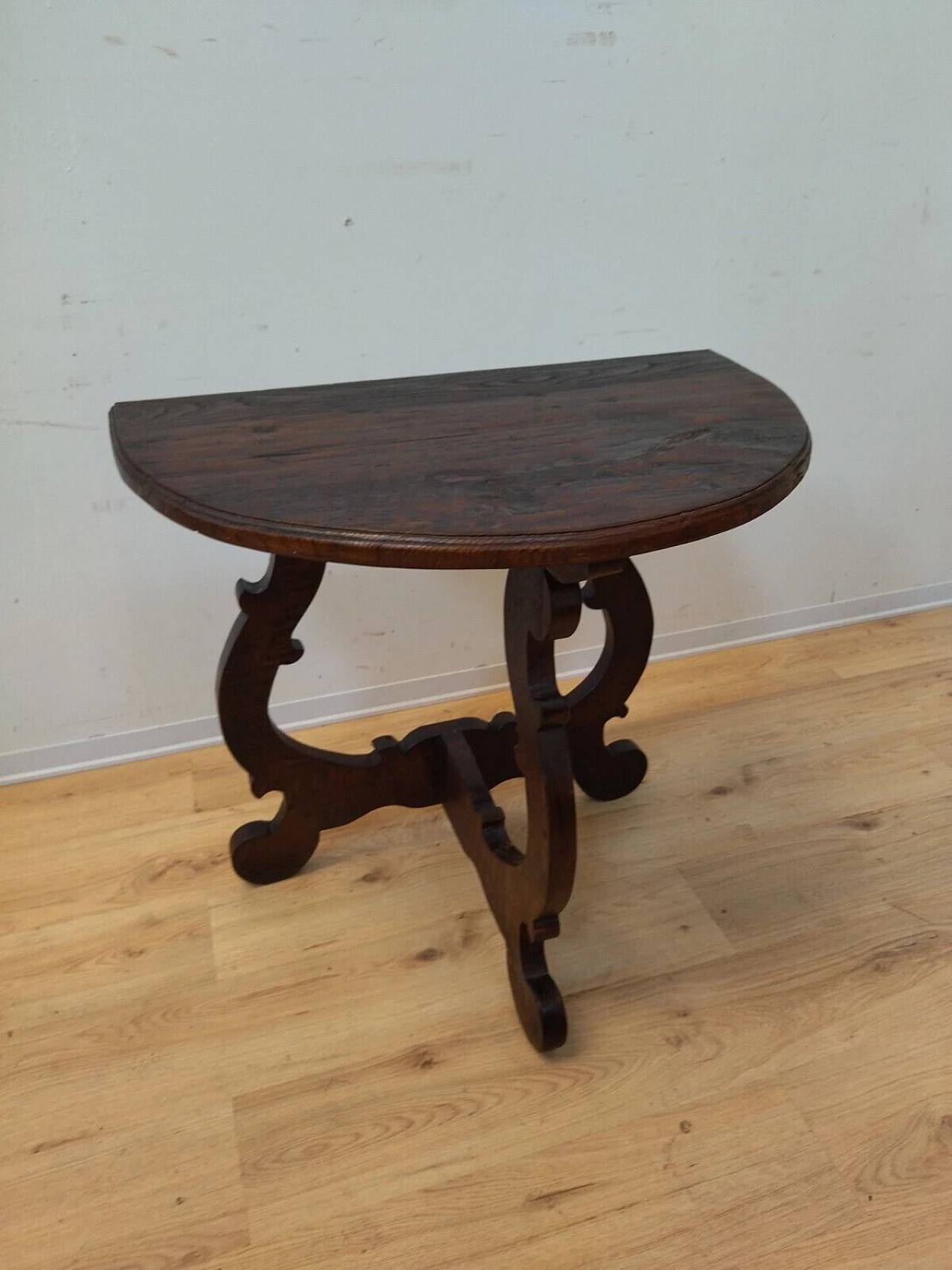 Solid chestnut half-moon fratina console, early 20th century 1