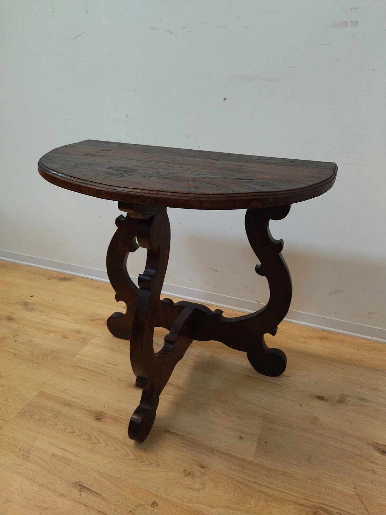 Solid chestnut half-moon fratina console, early 20th century 2