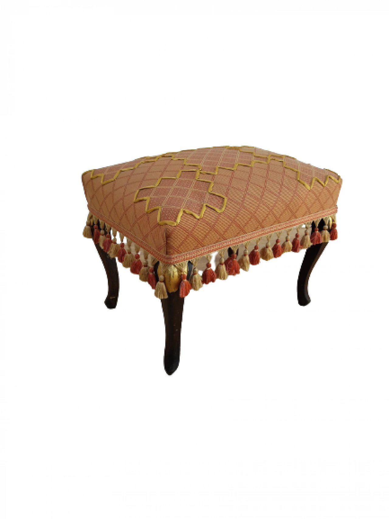 Sgabello stile Barocchetto in legno e tessuto rosa, inizio '900 12