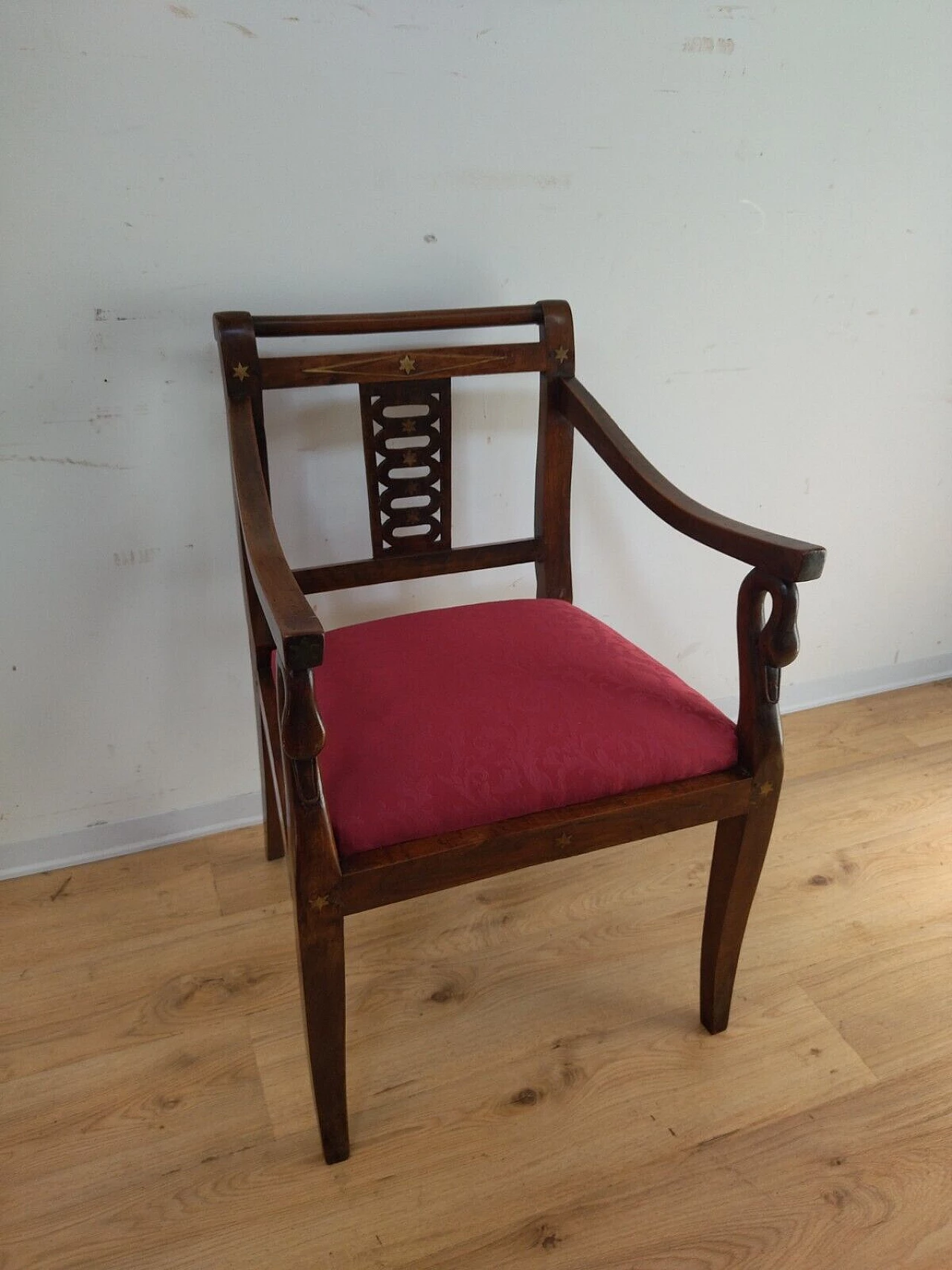 Empire walnut armchair with brass inlays, early 19th century 2
