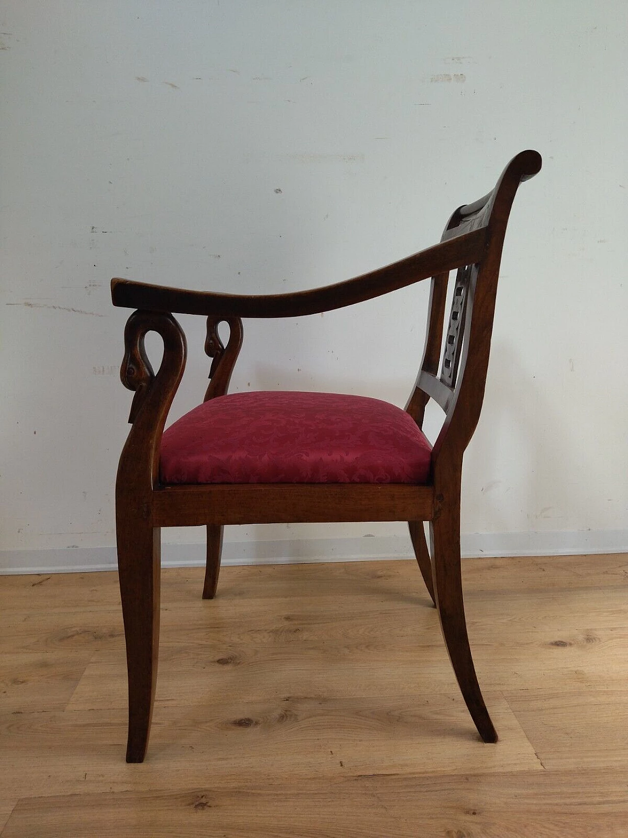Empire walnut armchair with brass inlays, early 19th century 13