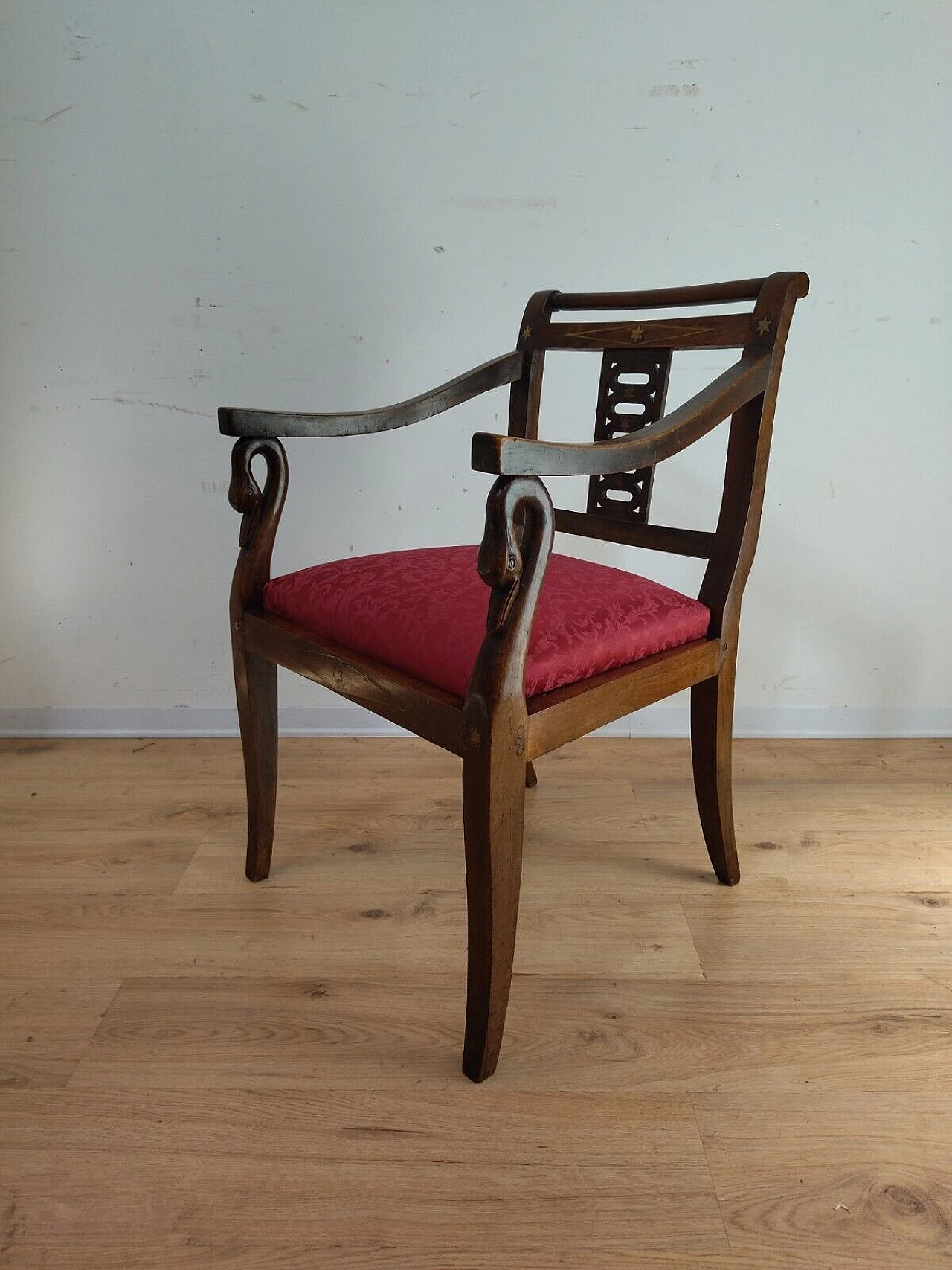 Empire walnut armchair with brass inlays, early 19th century 14