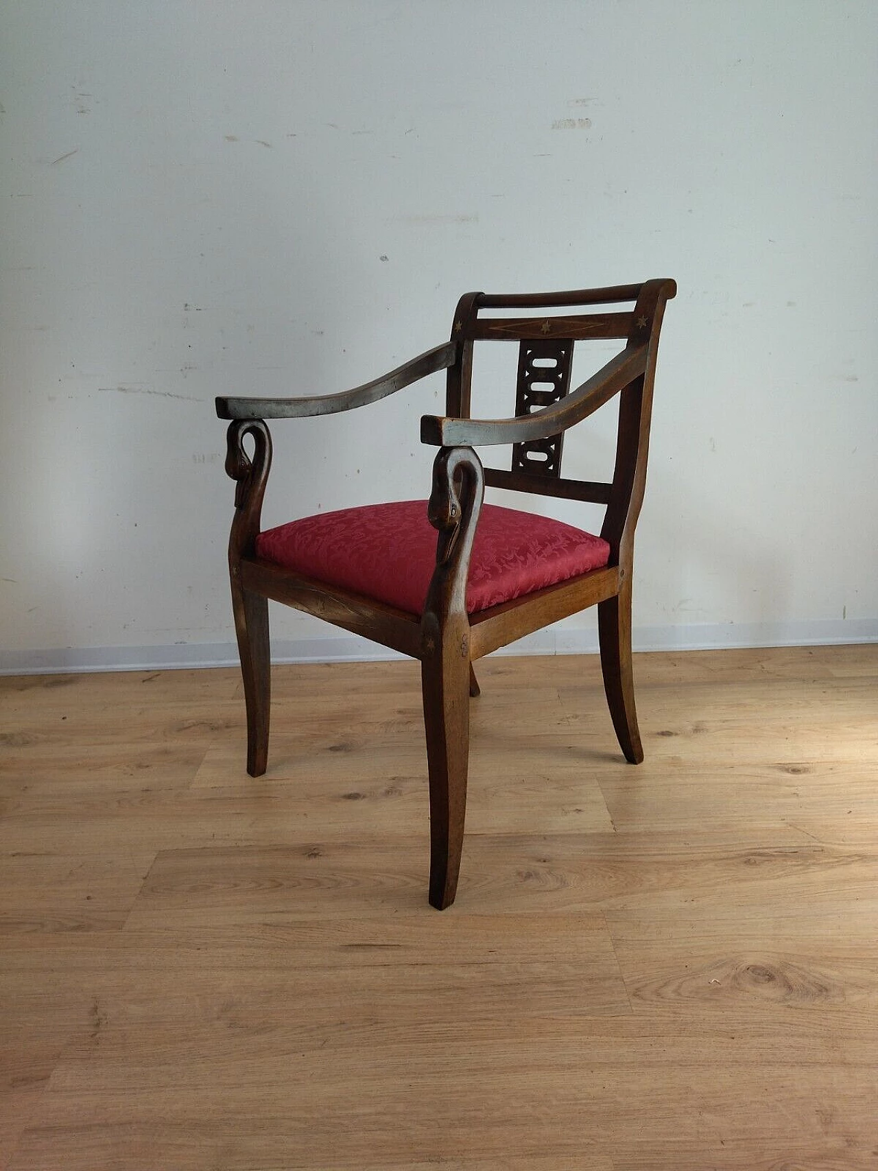 Empire walnut armchair with brass inlays, early 19th century 15