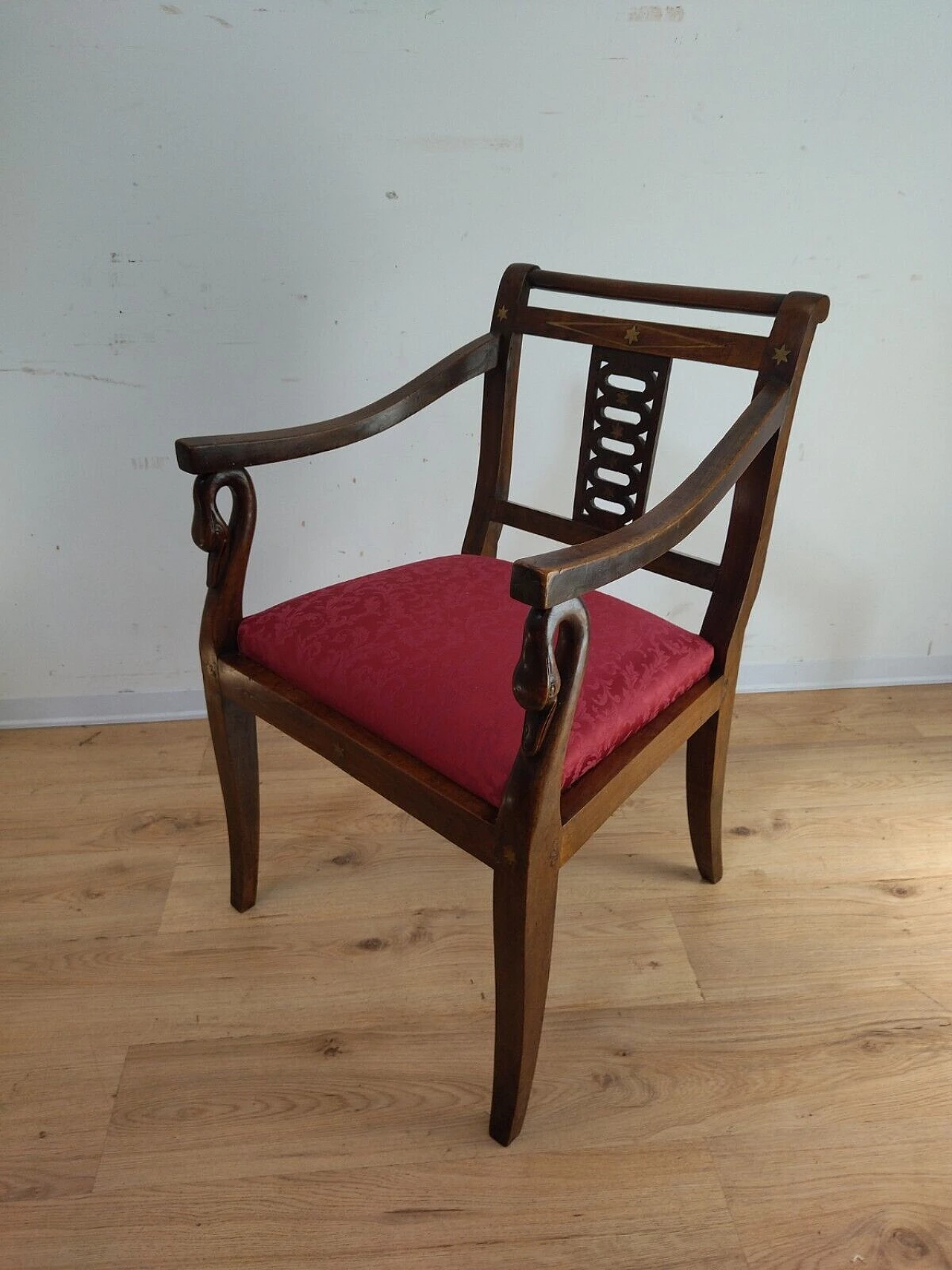 Empire walnut armchair with brass inlays, early 19th century 16