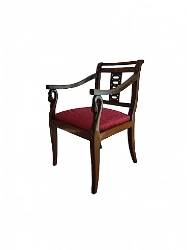 Empire walnut armchair with brass inlays, early 19th century