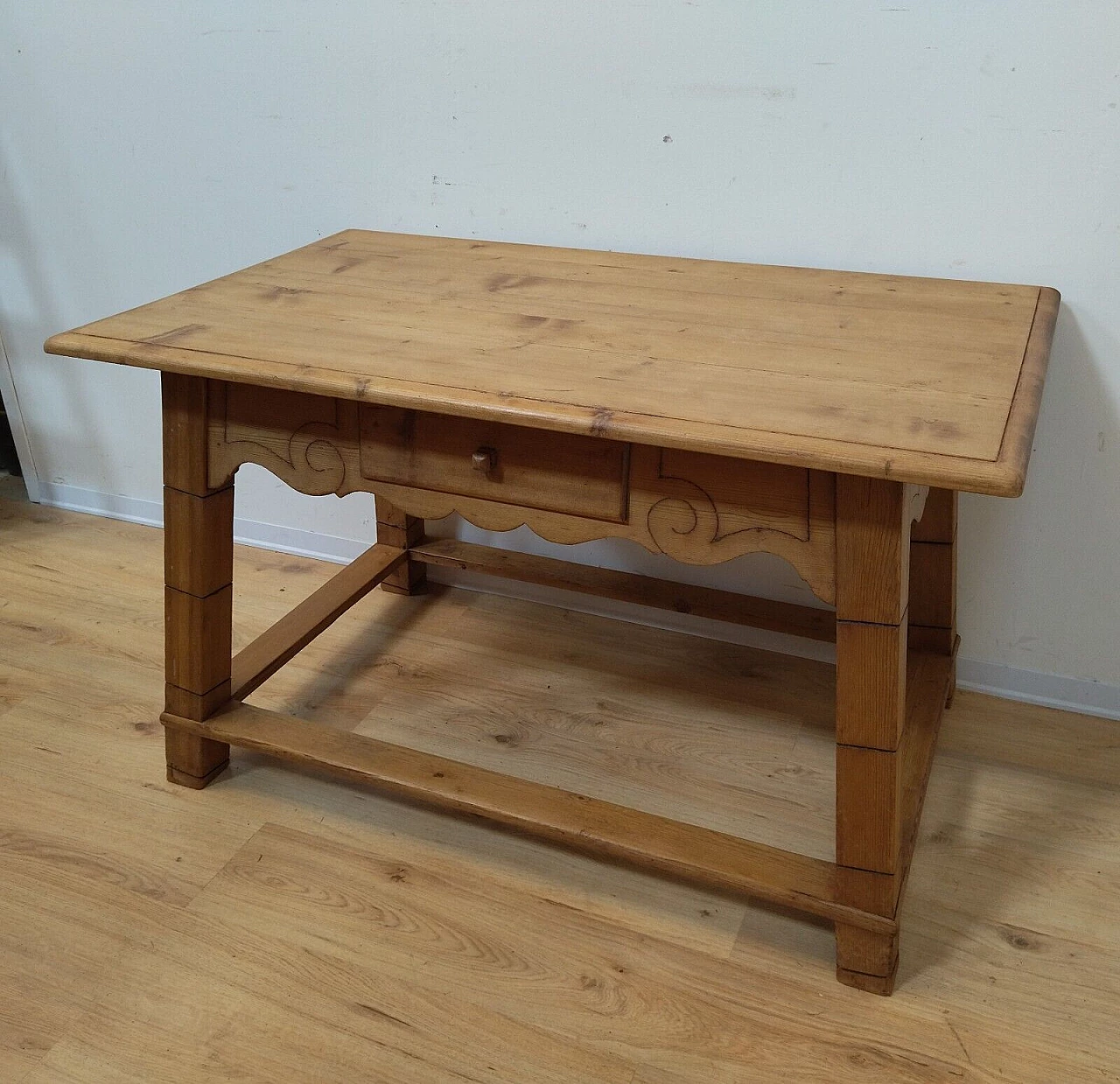 Tyrolese solid spruce table with drawer, 1938 1