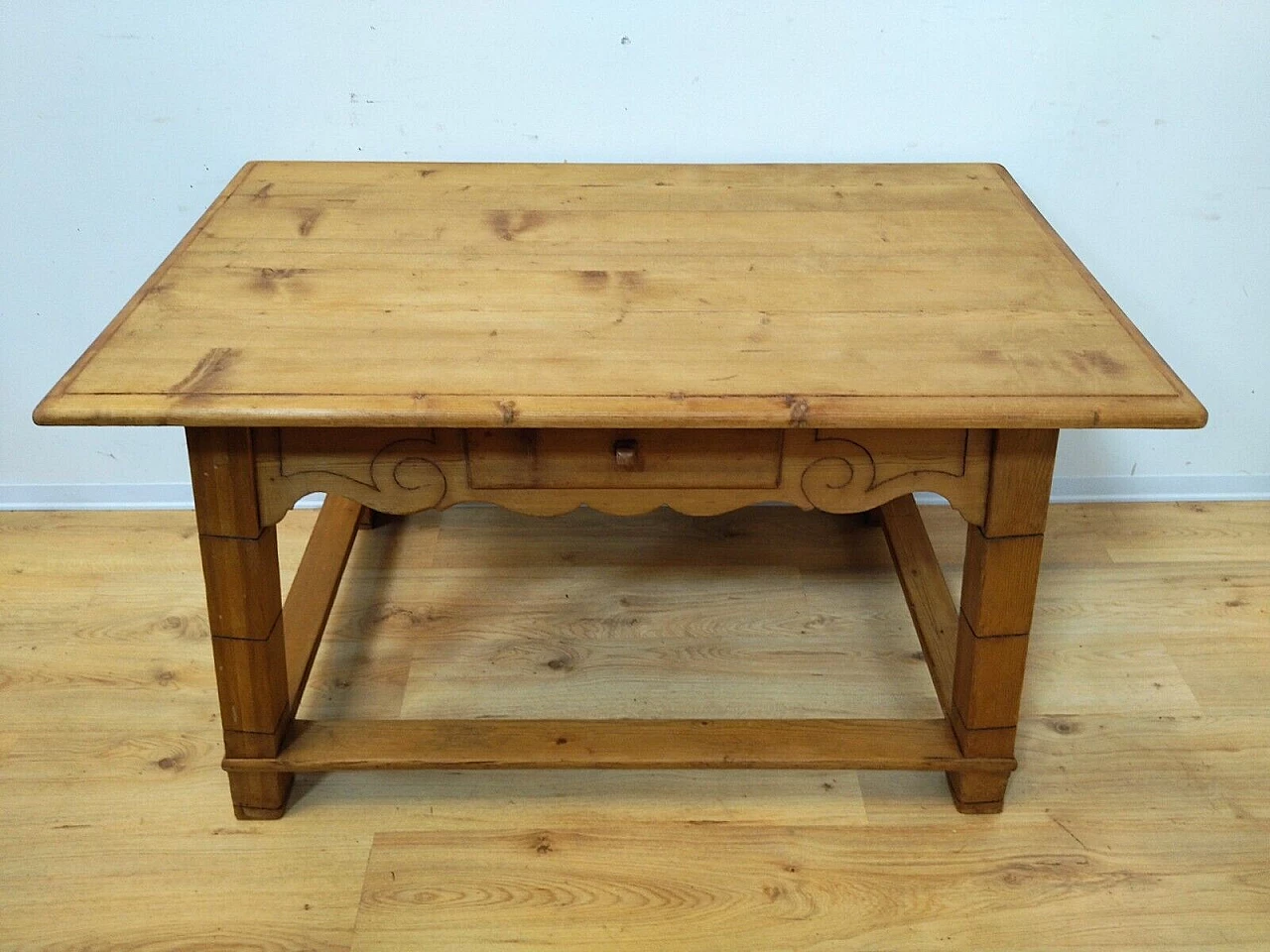 Tyrolese solid spruce table with drawer, 1938 2