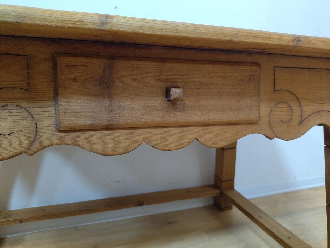 Tyrolese solid spruce table with drawer, 1938 3