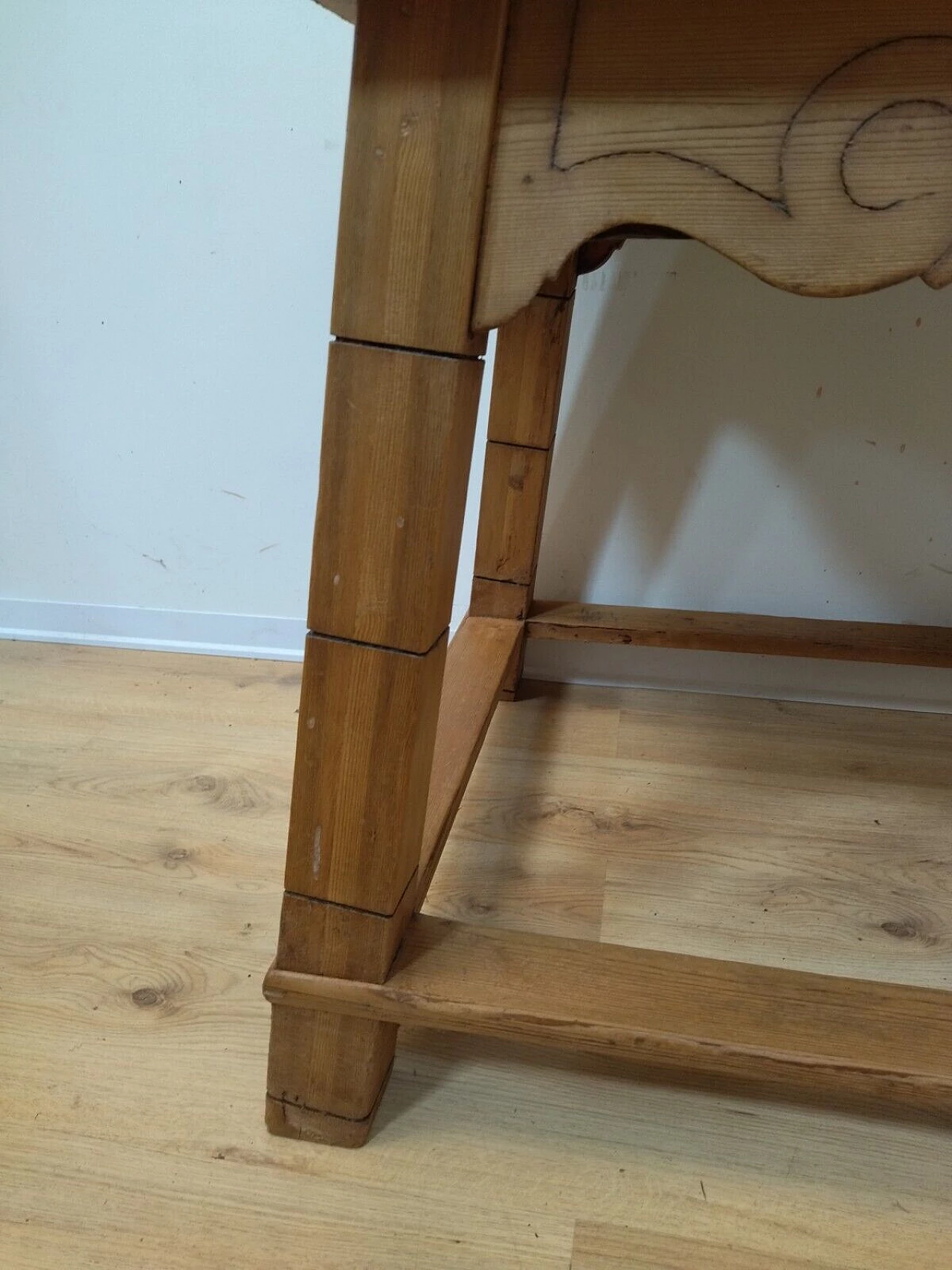 Tyrolese solid spruce table with drawer, 1938 4