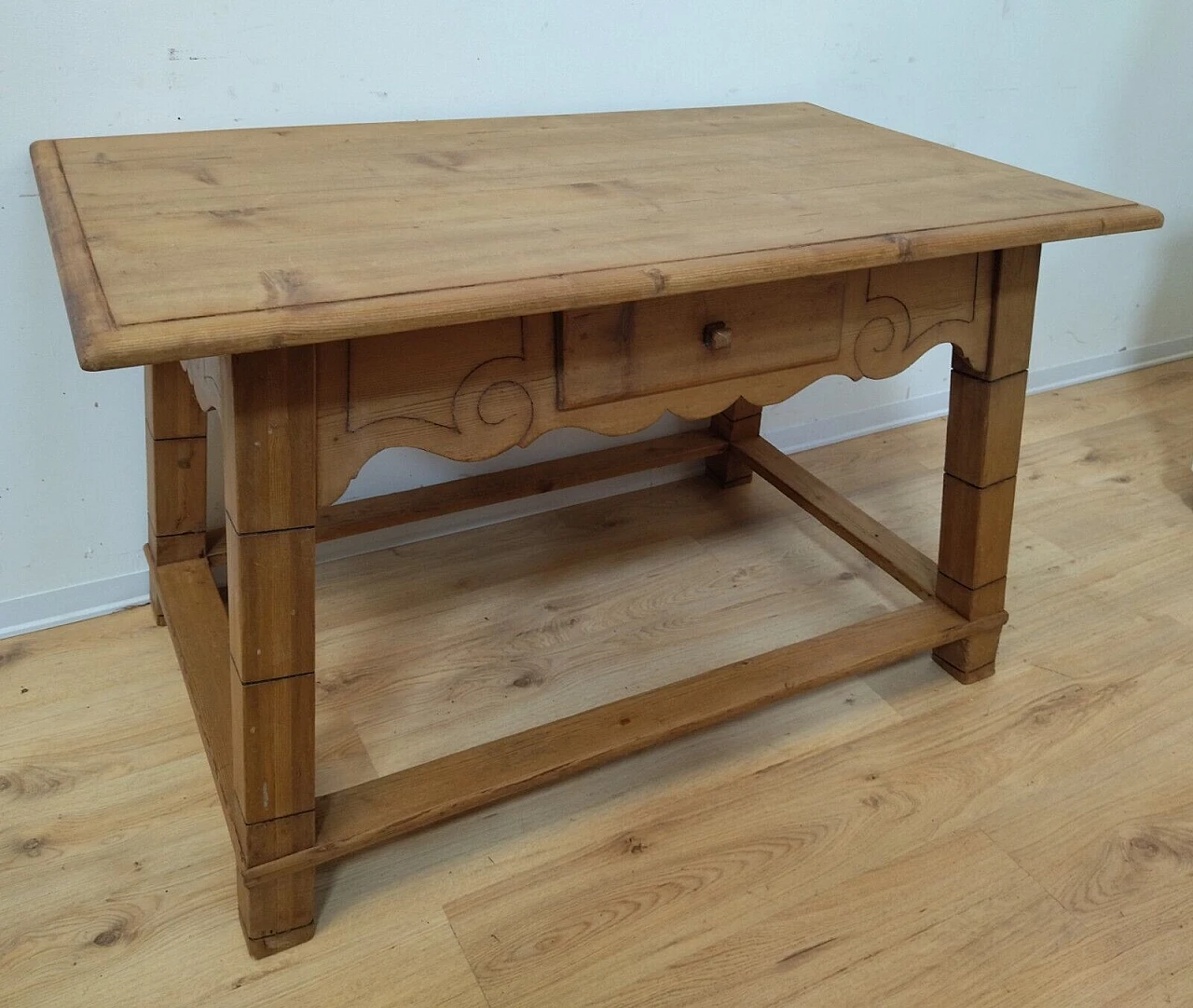 Tyrolese solid spruce table with drawer, 1938 5