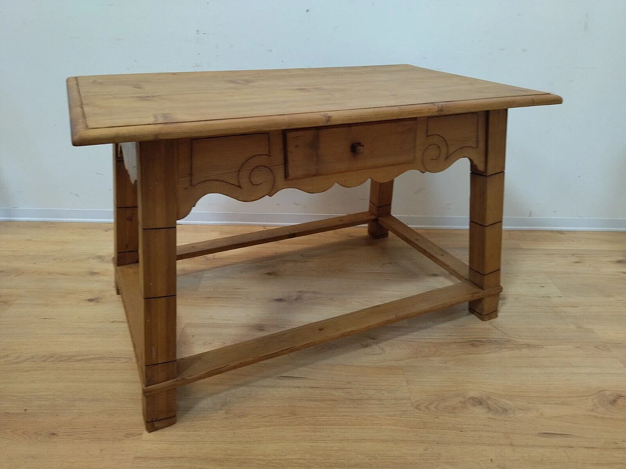 Tyrolese solid spruce table with drawer, 1938 6
