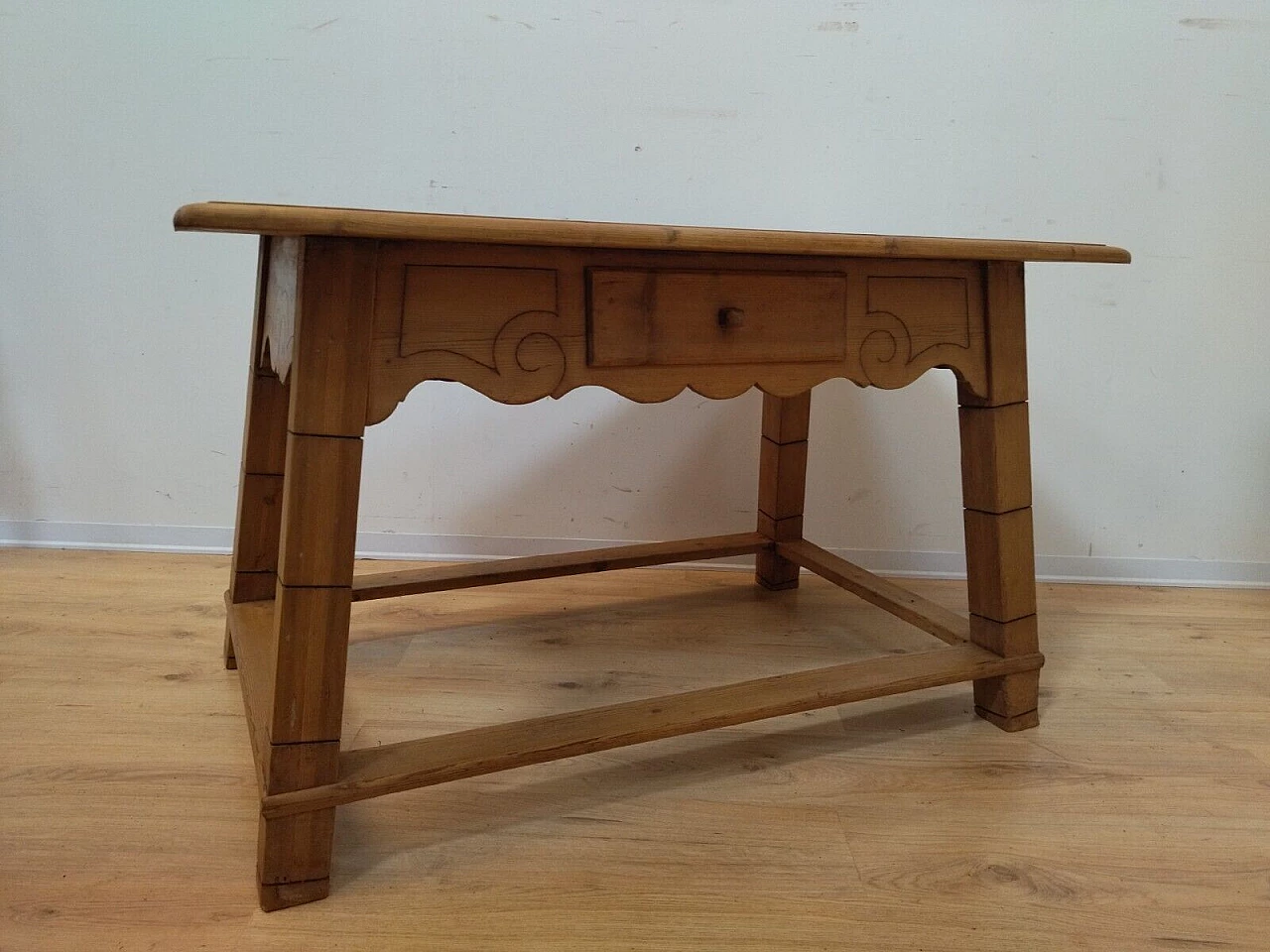 Tyrolese solid spruce table with drawer, 1938 7