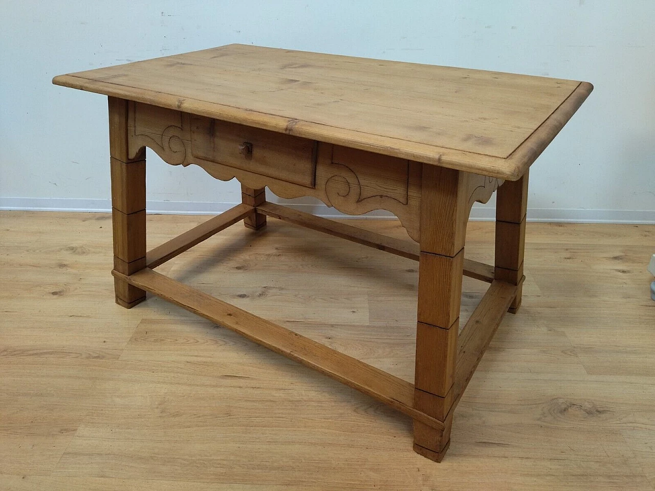 Tyrolese solid spruce table with drawer, 1938 9