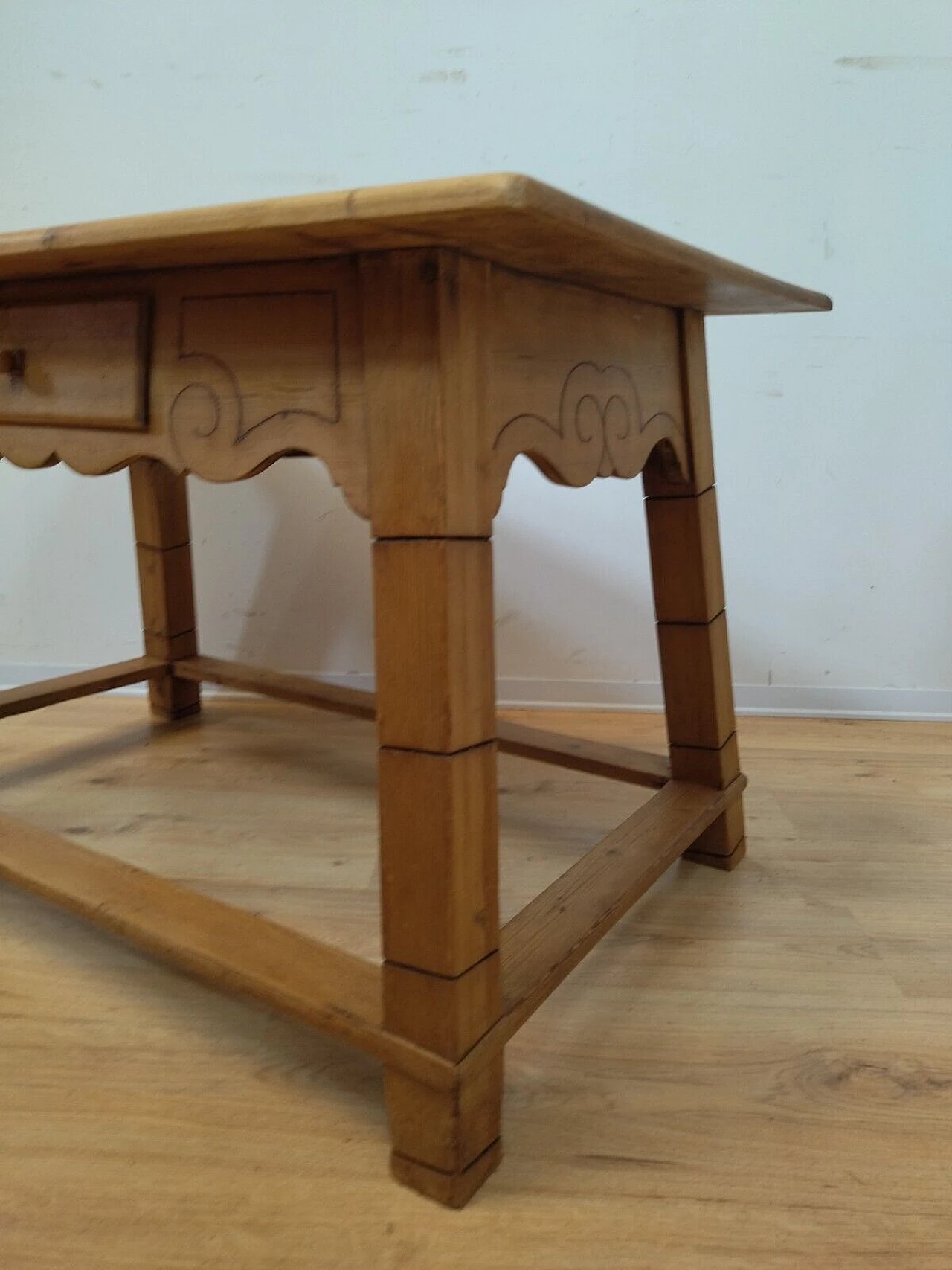 Tyrolese solid spruce table with drawer, 1938 11