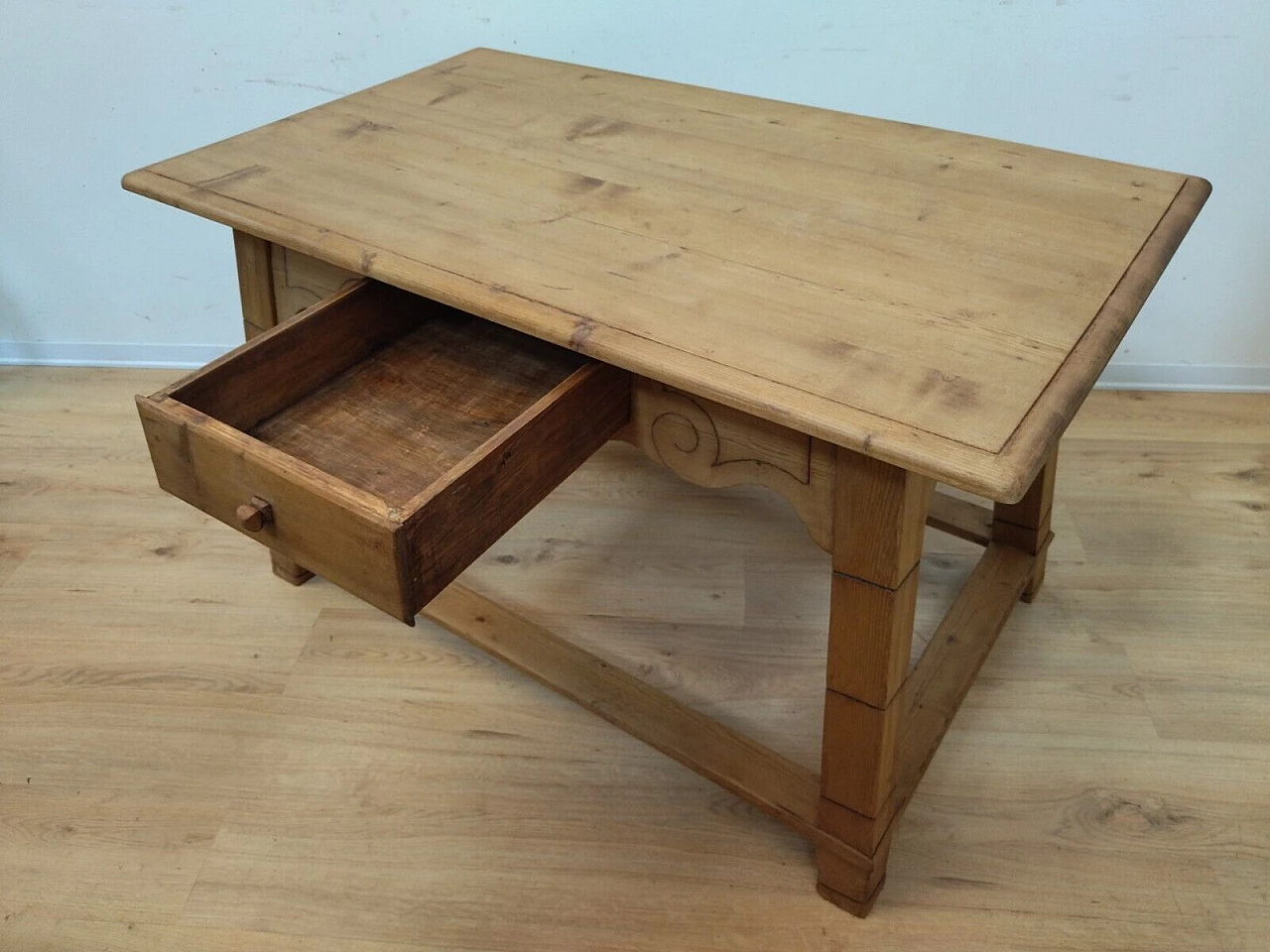 Tyrolese solid spruce table with drawer, 1938 12